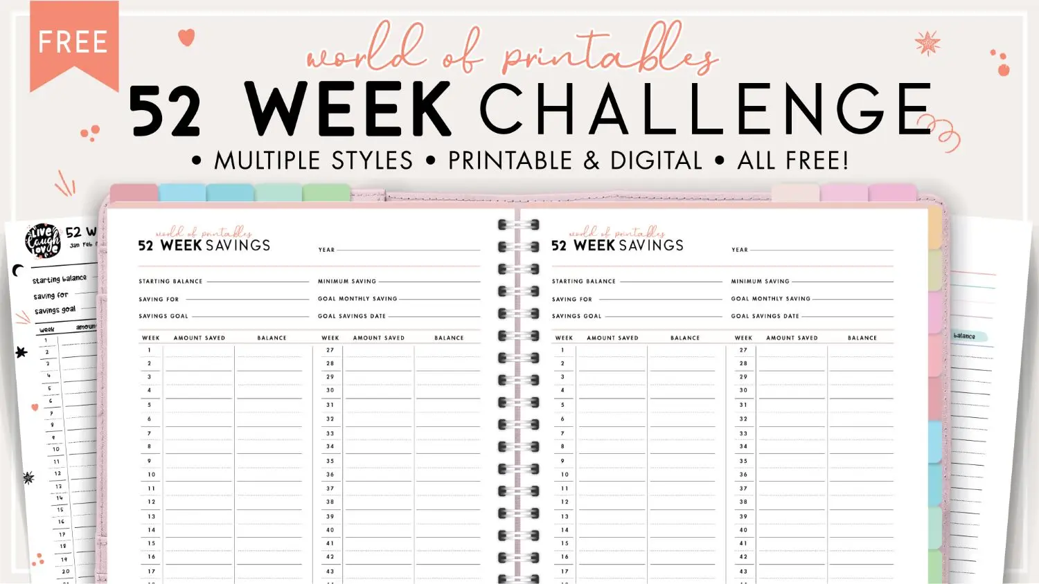 A calendar with money being saved each week, illustrating the 52-Week Money Saving Challenge