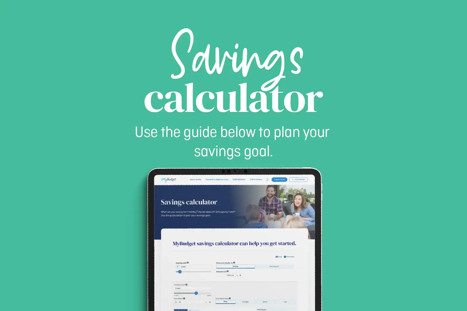 A calculator and a notebook showing a savings plan